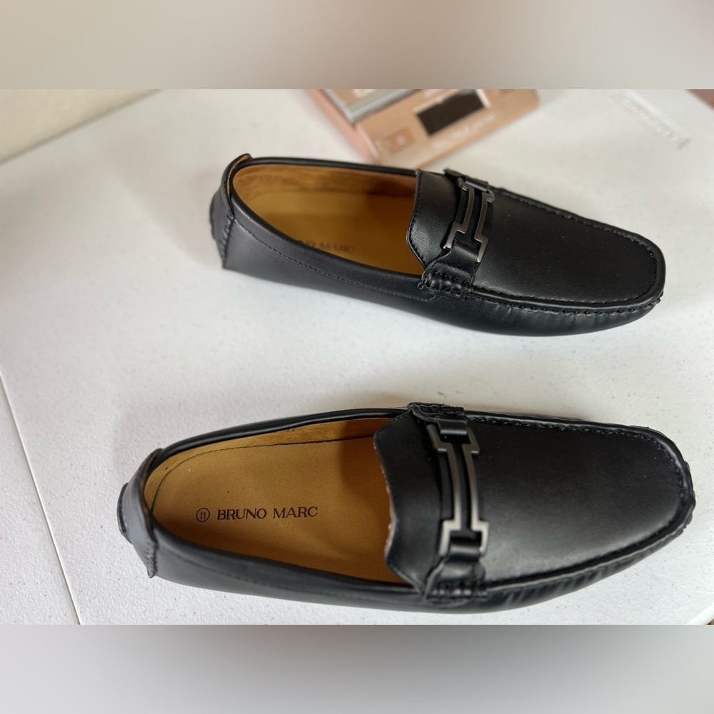 BRUNO MARC Men’s Leather Horsebit Moccasin Driving Loafers Shoes Size 11 Black